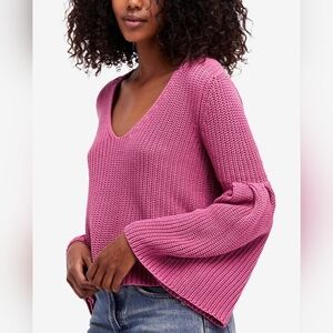 FREE PEOPLE Damsel Cotton Flare Sleeve Sweater Pink Sz Small